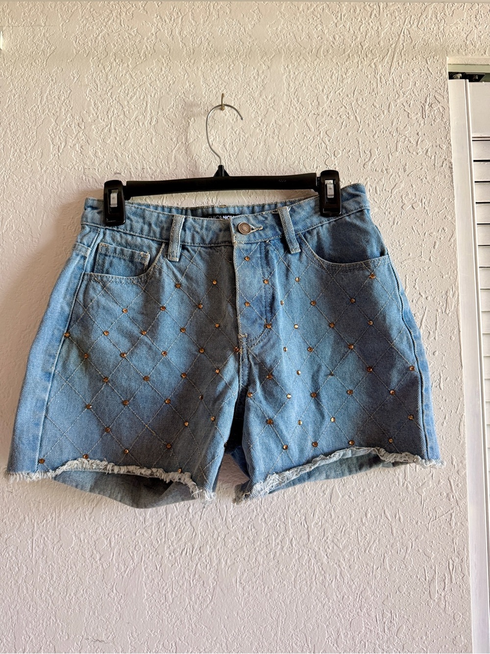Fashion Nova Light Blue Quilted Stud Denim Shorts